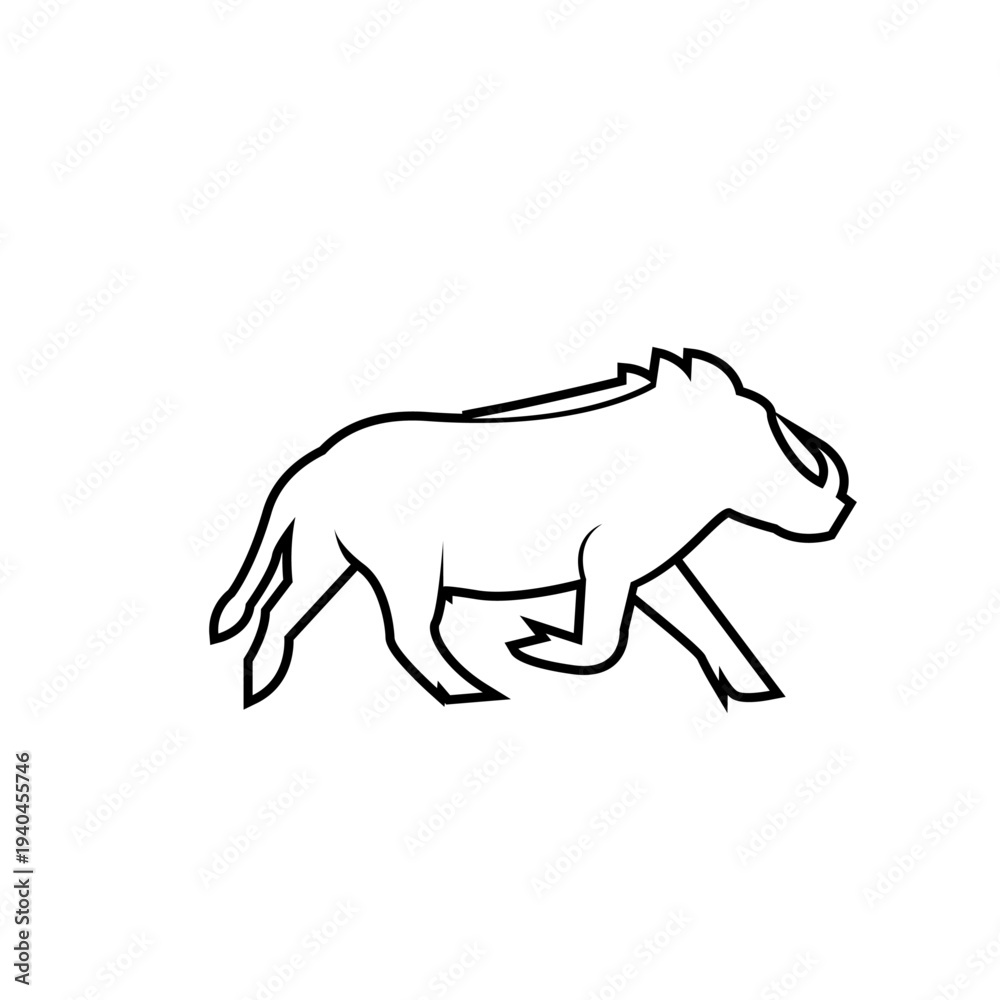 Obraz premium Running Warthog Outline Vector Logo Design