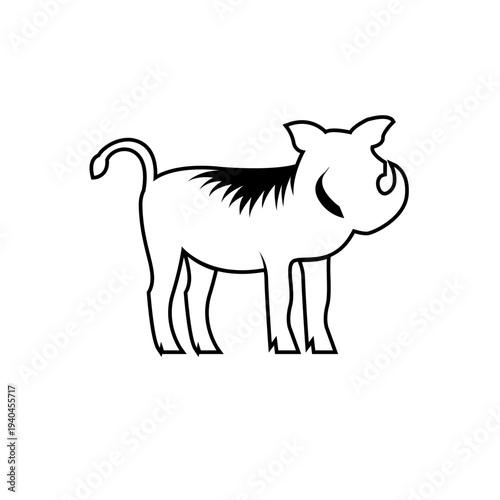 Warthog Outline Vector Illustration. Simple Black and White Icon of African Wild Pig.
