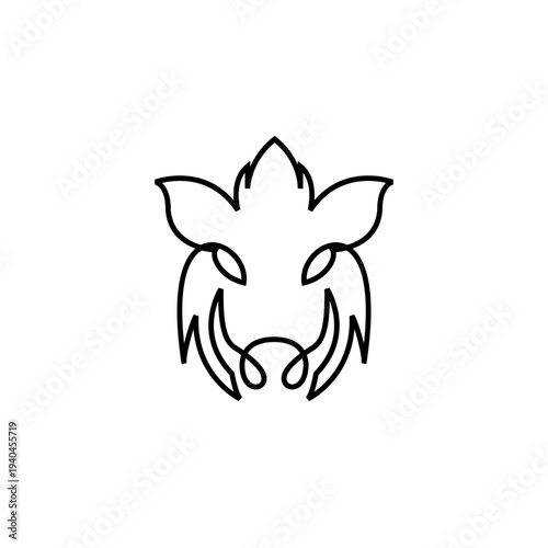 Monoline Wild Boar Pig Head Line Art Logo Icon Design