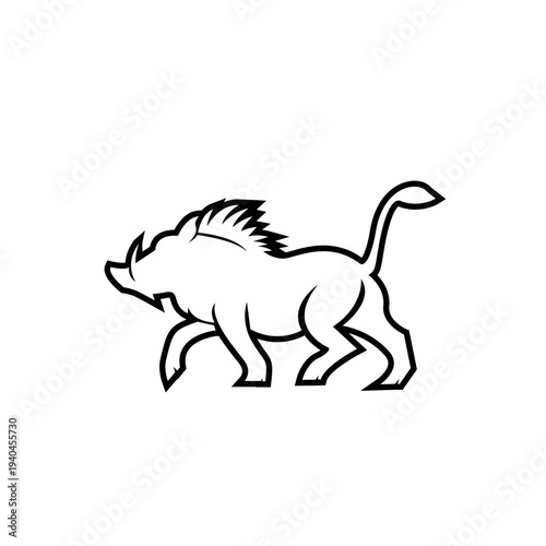Stylized Warthog or Wild Boar Graphic Outline Illustration