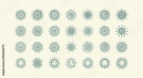Collection of Hand Drawn Minimalist Sun Icons for Celestial Mystical and Bohemian Vector Designs