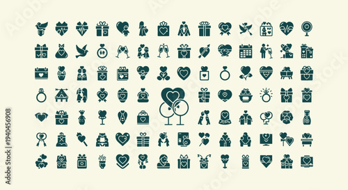 Comprehensive collection of romantic silhouette icons for Valentine's Day and wedding celebrations.