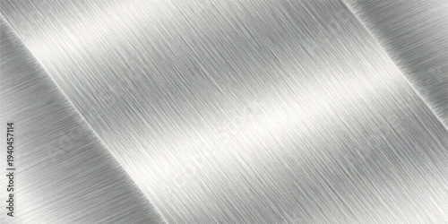 A polished silver brushed metal texture background featuring a sleek stainless steel plate surface with a shiny metallic chrome pattern and industrial grey aluminum reflection