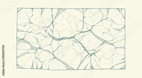 Vintage hand drawn illustration of cracked stone surface with intricate organic line art texture