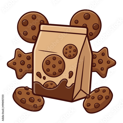Εκτύπωση καμβά Chocolate Chip Cookies in Paper Bag Vector Illustration