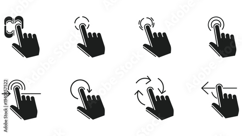 Touchscreen Gestures Icons: Pinch, Swipe, Rotate, Zoom, Tap