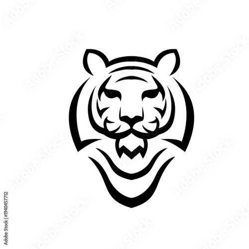 Stylized Black and White Tiger Head Logo Design with Minimalist Aesthetic