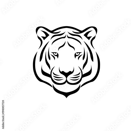 Tiger Head Logo Design, Stylized Black and White Animal Symbol, Minimalist Wild Cat Face Icon for Sports Branding or Team Mascot