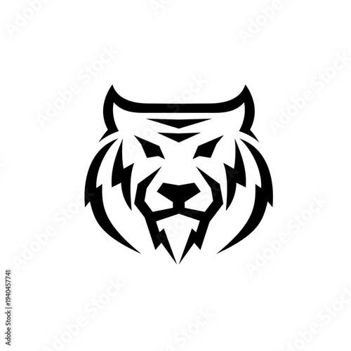Stylized Black and White Tiger Head Logo with Lightning Bolt Stripes