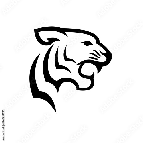 Stylized Black and White Roaring Tiger Head Logo Vector Illustration for Mascot and Brand Identity