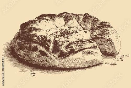 Turkish Pide bread illustration in a vintage style. This vector illustration can be used in any size you like for advertising, logos, and other work.