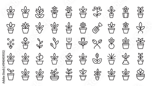 Gardening and potted plant icons