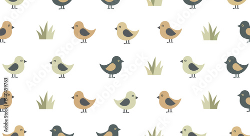 Colorful Cartoon Birds Pattern Illustration.