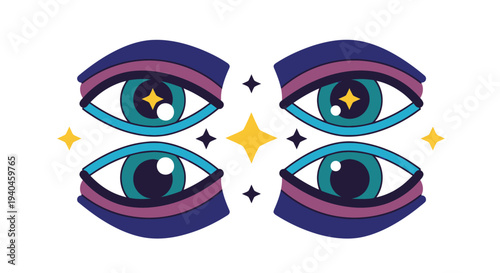 Stylized Eyes with Cosmic Details and Stars.