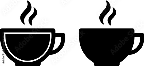 Steaming coffee cups in modern black silhouette style