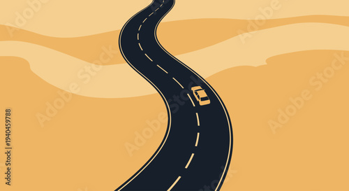 Winding Road Through Desert Landscape Illustration.
