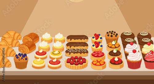 Assorted Baked Goods and Pastries Display.