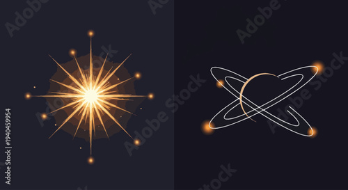 Solar System Illustration with Star and Planets.