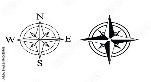 Vintage Compass Rose Vector - Nautical Navigation Direction Icon