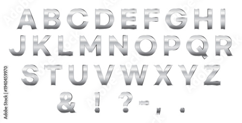 Silver Metallic Alphabet Set 3D Chrome Letters A–Z Punctuation Vector