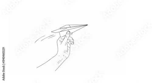 Hand Throwing Paper Airplane Vector - Minimalist Line Art Business Success Concept