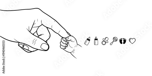 Tiny Premature Baby Hand Holding Adult Finger Silhouette