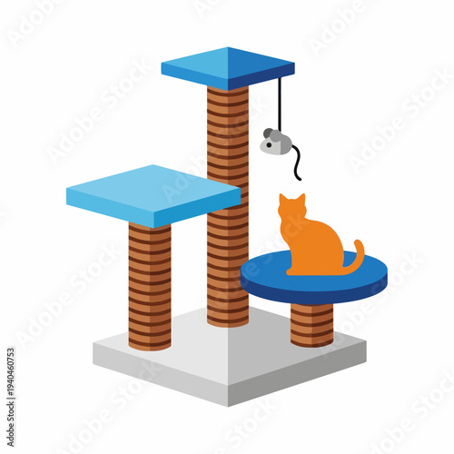 Cat Tree with Multiple Levels and Orange Cat Playing for Pet Accessory Blogs, Online Pet Stores, Cat Care Websites, and Animal Enthusiast Social Media Content