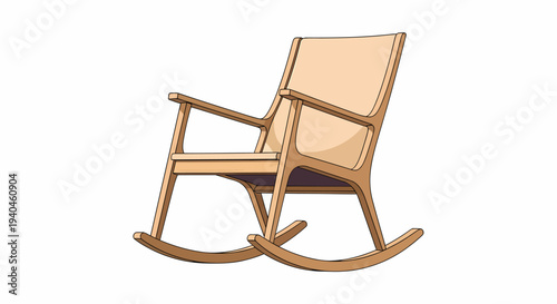 Wooden Rocking Chair with Beige Canvas Seat.