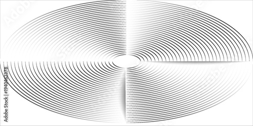 Abstract Black-and-White Concentric Arc Composition with Triangular Divisions Creating a Minimalist Optical Illusion and Modern Geometric Pattern