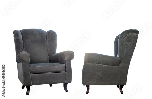 Obraz na płótnie Soft armchair with velor upholstery isolated on white background, close-up