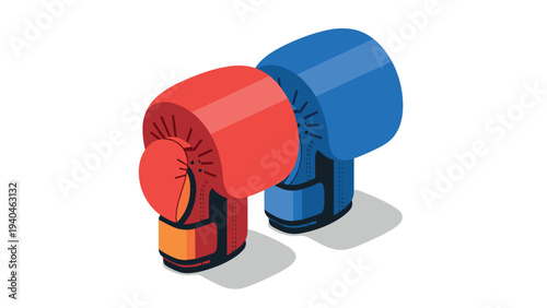 Isometric red and blue boxing gloves on white background