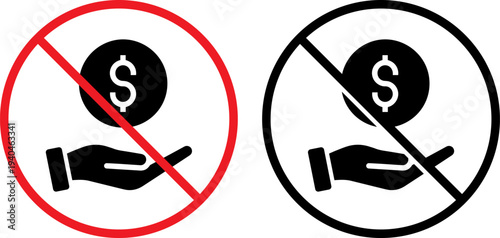 No tipping signs with hand and dollar symbol
