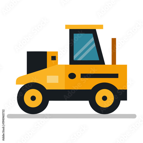 Yellow road construction grader vehicle side view illustration