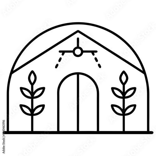 Modern greenhouse drone spraying plants in arched farm