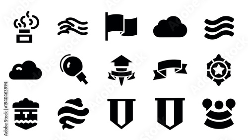 Set of bold silhouette icons for weather and navigation elements