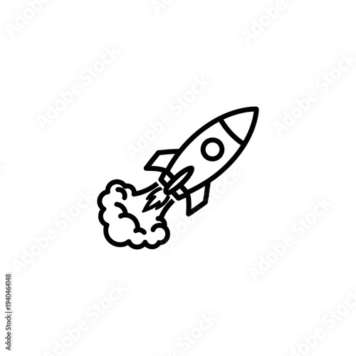Simple Black and White Rocket Ship Illustration.