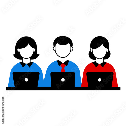 Three diverse professionals typing on laptops teamwork office