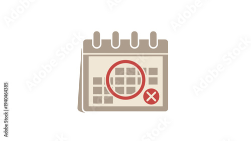 Flat calendar icon with marked date and crossed circle for deadlines and appointments