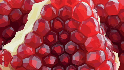 Low poly close-up of vibrant red pomegranate seeds