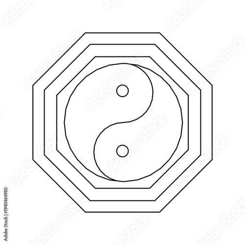 Traditional Bagua eight trigrams diagram with Five Elements symbols, ornate Chinese Feng Shui vector illustration. Five Elements symbols (metal, wood, water, fire, earth) 