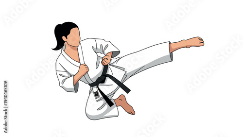 Karate kick action pose: dynamic martial arts movement with black belt