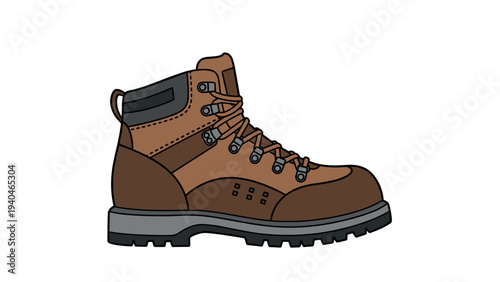 Detailed hiking boot side view with laces and tread sole in brown tones