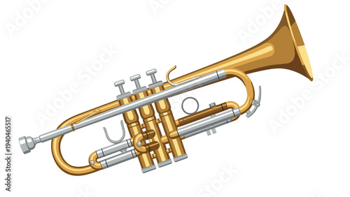 Detailed gold trumpet on white background