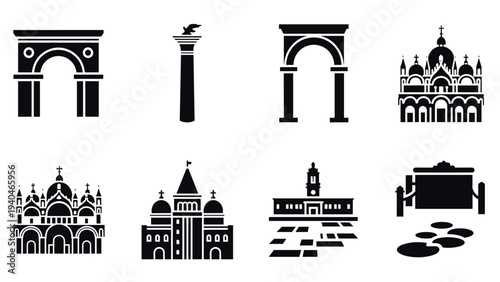 Iconic architectural landmarks in silhouette design