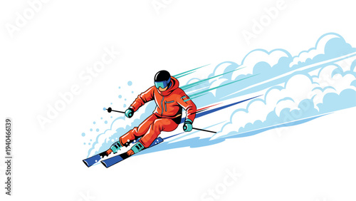 Dynamic skiing adventure: colorful flat style ski illustration