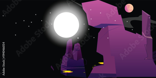 Illustration of night fall over desert and mountains
