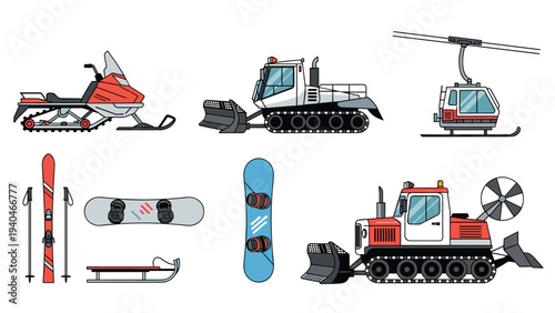 Winter sports equipment and snow groomers collection