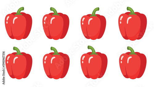 Seamless pattern of red bell peppers with green stems on white background