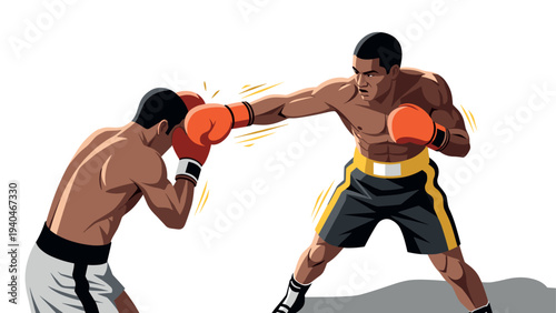 Dynamic boxing match illustration with powerful punching action