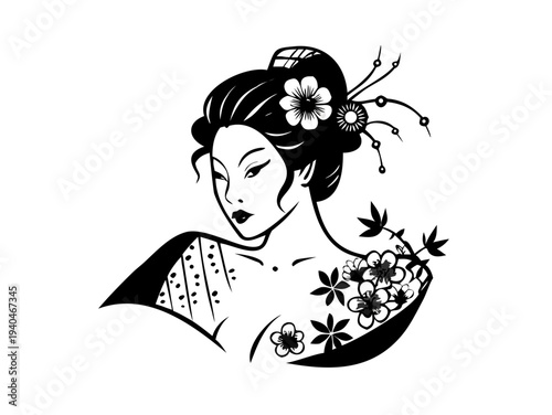 Elegant Japanese Geisha Portrait Vector Illustration